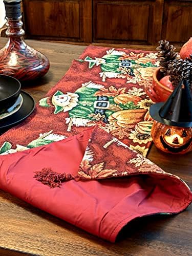 Tache Home Fashion VE12921-1TR-1390 Pumpkin Field Scarecrow Thanksgiving Autumn Harvest Country Farmhouse Vintage Decorative Woven Tapestry Table Runners, 13x90 - Image 4