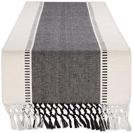 DII Dobby Stripe Table Runner, 13x108 Black & Cream Background by DII