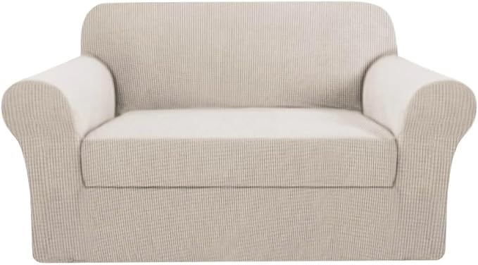 H.VERSAILTEX Loveseat Covers 2 Piece Stretch Sofa Couch Slipcover for Love seat with Individual Seat Cushion Cover Deluxe Textured Jacquard (58"-70", Island Fossi)