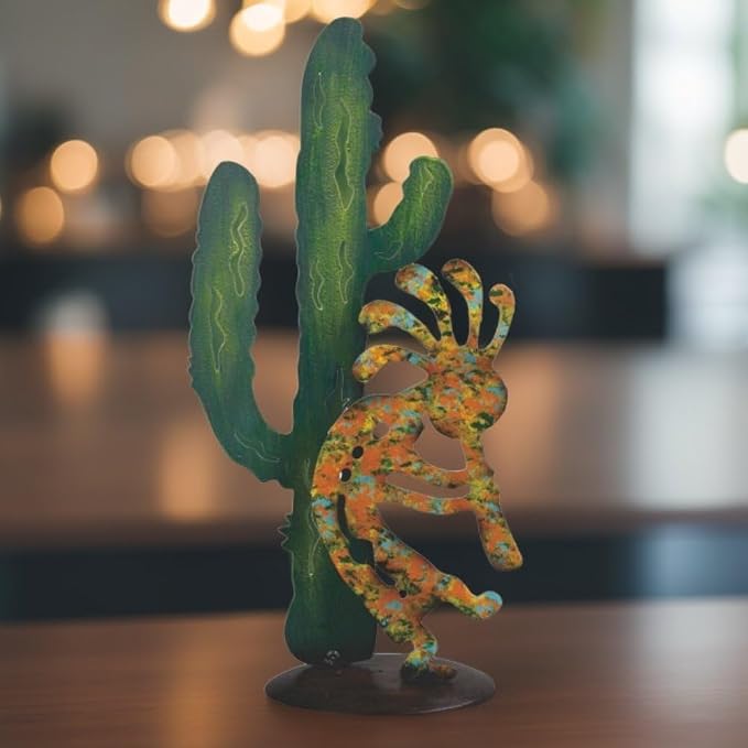 ICE Armor Hand Painted 11" H Kokopelli and Cactus Figurine Statue Sculpture Ornament Decoration Home/Room Decor Unique Gift Ideas for Housewarming Holidays Birthdays Great Collectible Addition