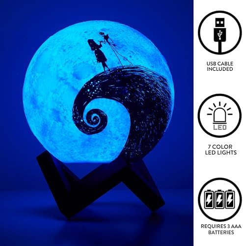 Idea Nuova The Nightmare Before Christmas Spiral Hill LED Mood Light, Color Changing Decorative Lamp Featuring Jack Skellington,Battery Operated Tabletop Light (Pack of 2)