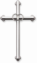 Cathedral Art Wedding Wall Cross, Entwined Rings Silver Metal Cross, 8 Inches, 0.40" x 4.50"