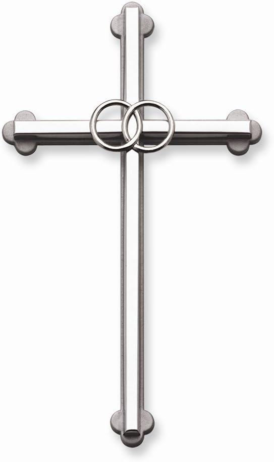 Cathedral Art Wedding Wall Cross, Entwined Rings Silver Metal Cross, 8 Inches, 0.40" x 4.50"