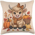 Rustic Farmhouse Highland Cow Pumpkin Fall Thanksgiving Throw Pillow by Unknown