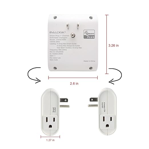 EVA LOGIK Z-Wave Smart Outlet, Dual Outlet Plug, Indoor Use, Hub Required | One smart on/off outlet and one always-on outlet, compatible with most certified Z-Wave hubs, built-in Z-Wave signal repeater