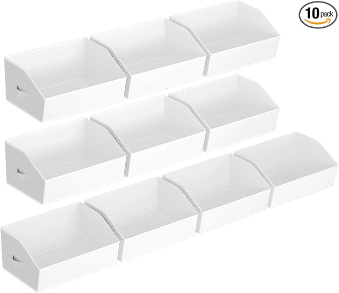 Homsorout Closet Baskets for Shelves Trapezoid - Decorative Storage Baskets with Handle, Closet Bins for Organization, Shelf Storage Bins for Clothes, Books, Home, Office, 10 Pack, White