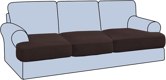 H.VERSAILTEX Stretch 3 Piece T Cushion Sofa Slipcovers Individually Sofa Cushion Covers for 3 Cushion Couch Sofa Seat Cushion Covers with Elastic Bands Featuring Thicker Jacquard Fabric, Chocolate