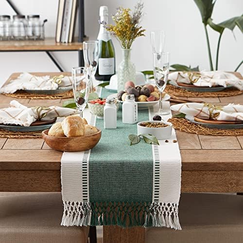 DII Dobby Stripe Table Runner, 13x72 Dark Green & Cream Background - Image 4