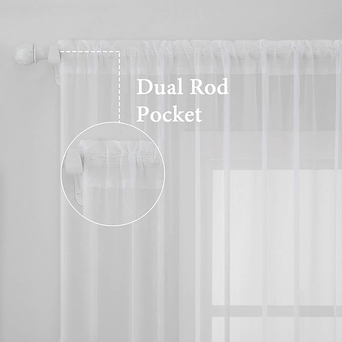 MIULEE White Window Sheer Curtains for Bedroom Living Room Solid Elegant Net Drapes 2 Panels Width 38 x Length 45 Inches