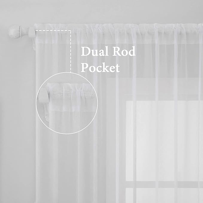 MIULEE 2 Panels Solid Color White Sheer Window Curtains Elegant Window Voile Panels/Draperies/Treatment for Bedroom Living Room (70 X 90 Inches White)