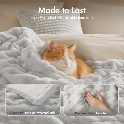 Madison Park Ruched Fur Throw Faux Fur Blanket, 50" x 60", Silver Grey | Luxury, Premium, Soft Cozy Brushed Long Pile, All Season Plush Modern OEKO- TEX Certification Warm For Bed, Couch or Sofa