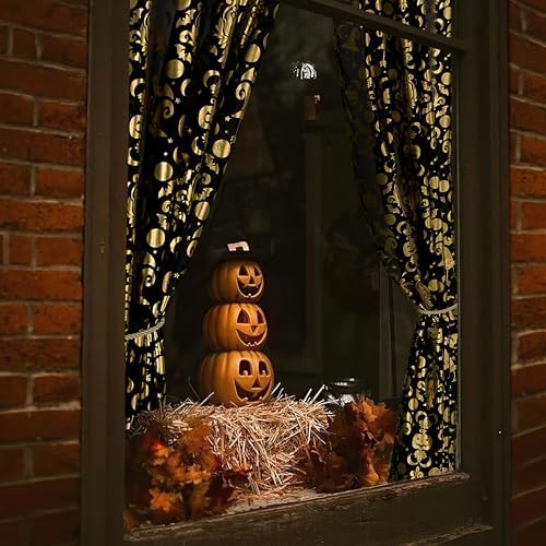 NICETOWN Halloween Curtains Decor Black Sheer Curtains 96 Inches Long for Indoor & Outdoor, 52" Wide Scary Creepy Skull Skeleton Drapres Grommet for Halloween Party, Living Room, Kitchen, 2 Panels
