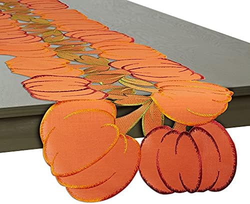DII Fall Table Decorations Indoor Décor, Thanksgiving, Table Runner, 14x108, Embroidered Cut Work Pumpkins - Image 3