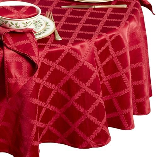 Lenox Laurel Leaf Tablecloth, Red - 70" W x 70" L Round - Image 2