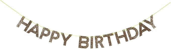 Meri Meri Gold Happy Birthday Banner (Pack of 1), 8' Birthday Party Banner with Excess Cord
