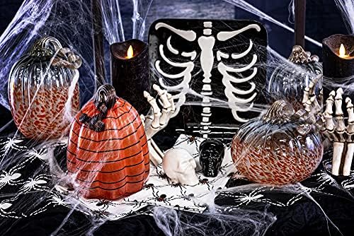 Boston International Decorative Tabletop Glass Pumpkin, Short, Grey & Orange - Image 3