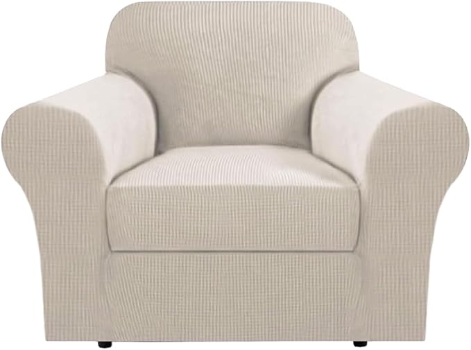 H.VERSAILTEX Stretch Armchair Covers Slipcover 2 Piece Chair Covers for Living Room Furniture Cover Suit for T Cushion/Box Cushion, Jacquard Fabric Small Checks(Armchair-Standard, Island Fossi)