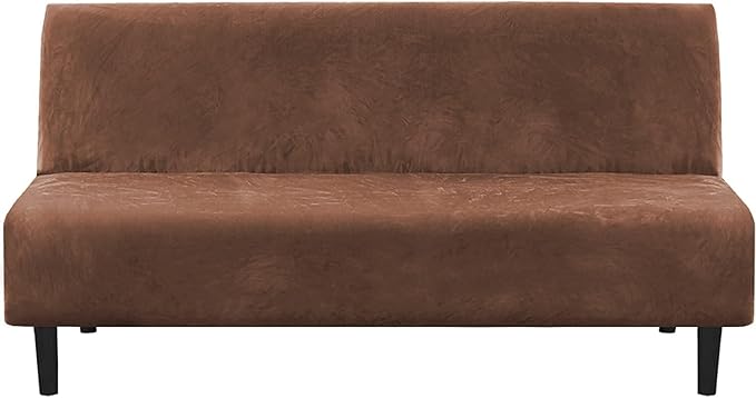 H.VERSAILTEX Real Velvet Futon Cover Armless Sofa Covers Sofa Bed Covers Stretch Futon Couch Cover Sofa Slipcover Furniture Protector Thick Soft Velvet Fabric Form Fitted Stay in Place, Caramel Cafe