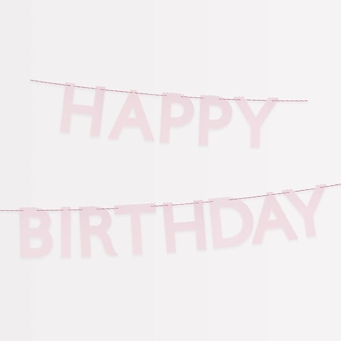 Meri Meri Pink Happy Birthday Banner (Pack of 1), 8' Birthday Party Banner with Excess Cord