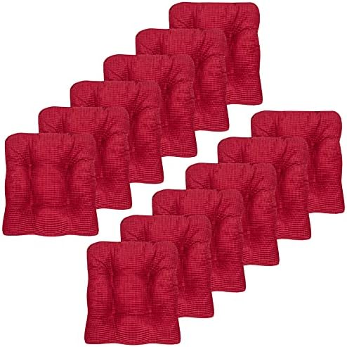 Sweet Home Collection Chair Cushion Crushed Memory Foam Pads Premium Slip Non Skid Microdot Rubber Back Tufted 16" x 16" x 3.25" Thick Seat Cover, 12 Count (Pack of 1), Red by SweetHomeCollection
