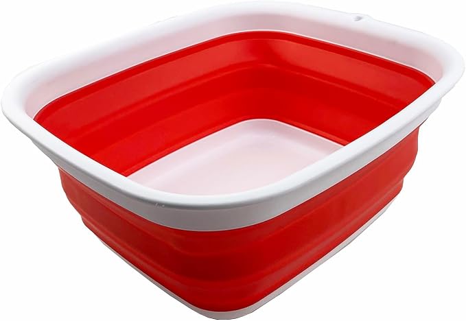 SAMMART 7.7L (2 Gallon) Collapsible Tub - Foldable Dish Tub - Portable Washing Basin - Space Saving Plastic Washtub (White/Coral Pink, S)