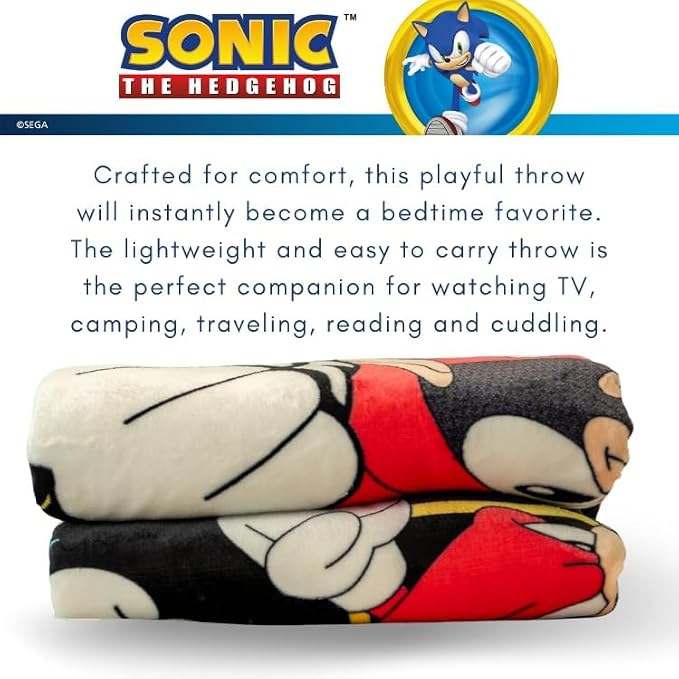 Franco Sonic the Hedgehog Kids Bedding Soft Plush Sherpa Blanket Throw, 50 in x 60 in, (Officially Licensed Product)