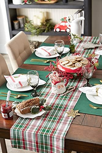 DII Yuletide Plaid Christmas Collection Holiday Dining Table Linen, Table Runner, 14x108, Forest Green & Maroon - Image 5