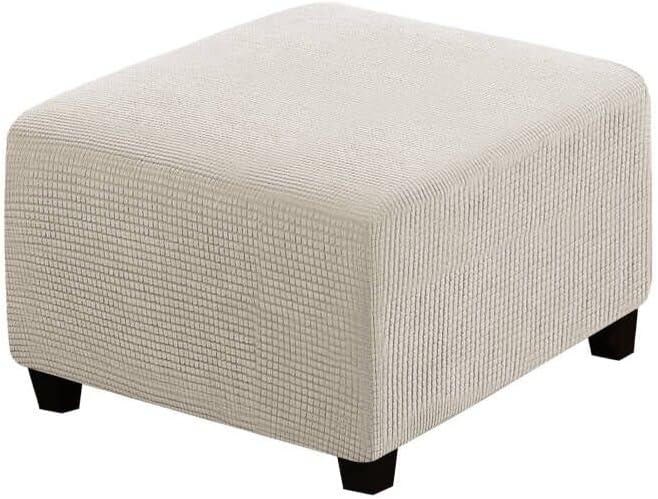 H.VERSAILTEX Square Ottoman Covers Ottoman Slipcovers Folding Storage Stool Furniture Protector Form Fit with Elastic Bottom, Stretch High Spandex Small Checks Jacquard Fabric(Medium,Island Fossi)
