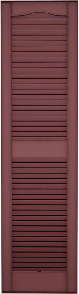 Ekena Millwork Lifetime Vinyl LL1S12X06700WN Standard Cathedral Top Center Mullion, Open Louver Vinyl Shutters, w/Installation Shutter-Lok's & Matching Screws (Per Pair), 12"W x 67"H, Wineberry