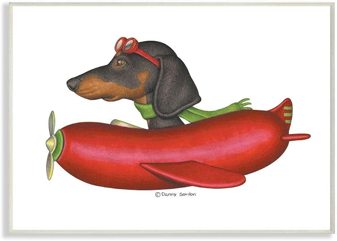 Dachshund Flying in Weenie, 10 x 15 Inch Mounted Print on Wall Plaque | Stupell Industries | 15 x 10 Inches, Easy to Hang and Sturdy, Made in USA, by Danny Gordan