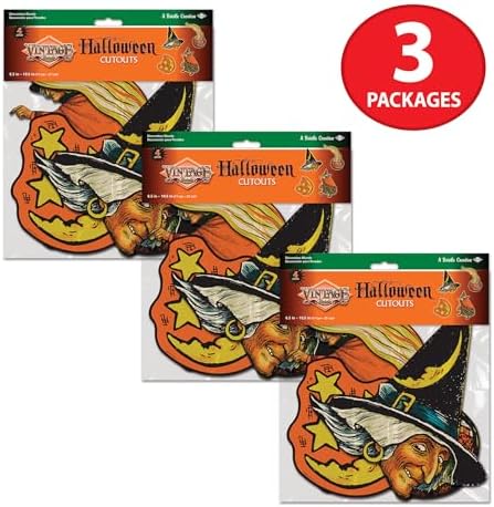 Beistle Vintage Halloween Cutouts, 12 Count, Retro-Inspired Witches and Moons, Classic Wall and Window Decorations for Haunted House and Party Displays, 6.5” - 10.5”