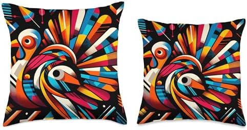 Cool Thanksgiving Turkey Bird in Abstract Art Style Throw Pillow - Image 3
