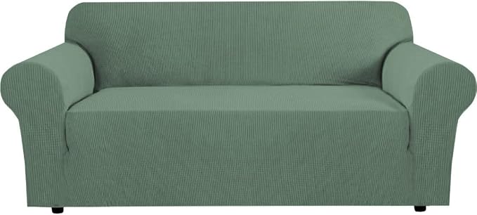 H.VERSAILTEX Stretch Couch Covers for Sofa 1 Piece Slipcovers for Couches and Sofas 3 Seater Couch Cover Feature Thick Checked Jacquard Fabric with Elastic Bottom, Sofa Large - Loden Frost