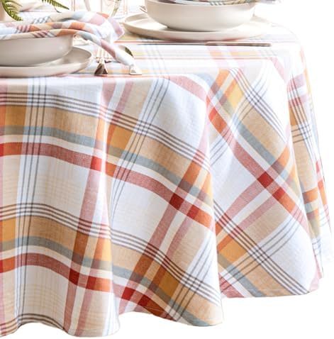 Seneca Plaid Harvest Cotton Tablecloth, Multicolor - 70" W x 70" L Round by ElreneHomeFashions