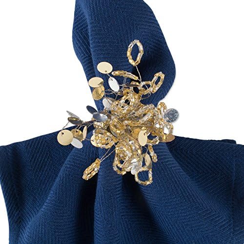 DII Christmas Thanksgiving Holiday Tabletop Décor Collection Decorative Napkin Ring Holder Set, 1.5" Diameter, Gold Beaded Sparkle, 6 Piece - Image 4