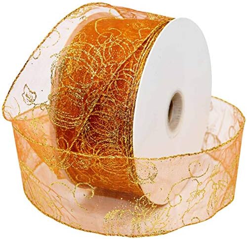 Morex Ribbon Pumpkin Magic Wired Organza, 2.5 inch by 50 Yards, Bronze/Gold by MorexRibbon