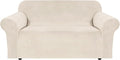 H.VERSAILTEX Stretch Velvet Loveseat Covers for 2 Cushion Couch Covers for Living Room Sofa Covers Slipcovers with Non Slip Straps Bottom, Ultra Thick Comfy Velour (Width 58"-72", Ivory)
