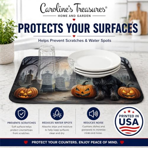 Caroline's Treasures DAC2001DDM Affenpinscher Spooky Halloween Dish Drying Mat Absorbent Dish Drying Mat Pad for Kitchen Counter Dish Drainer Mat for Countertop, 14 x 21", Multicolor