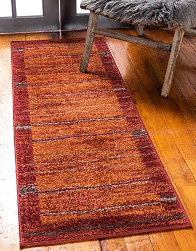 Unique Loom Autumn Collection Modern Contemporary Casual Abstract Area Rug (Terracotta/ Burgundy Border, 2 x 6 ft Runner) by UniqueLoom