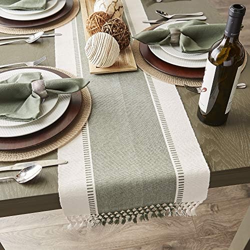 DII Dobby Stripe Table Runner, 13x72 Artichoke & Cream Background - Image 6
