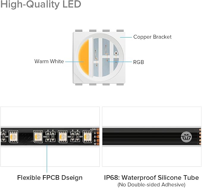 BTF-LIGHTING IP68 Waterproof Outdoor RGBW LED Strip 5050SMD RGB+Warm White(3000K-3500K) 4 Colors in 1 DC24V 16.4ft 5m 60LED/m Multi-Colored Tape Lights Can Work Outdoor(No Adapter or Controller)