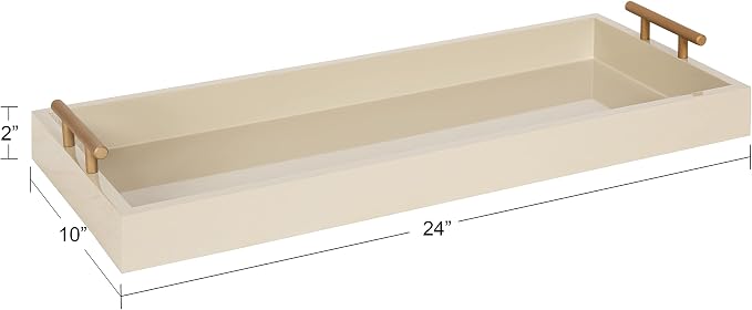 Kate and Laurel Lipton Modern Narrow Tray; 10 x 24; Sand; Midcentury Serving Tray for Storage and Display