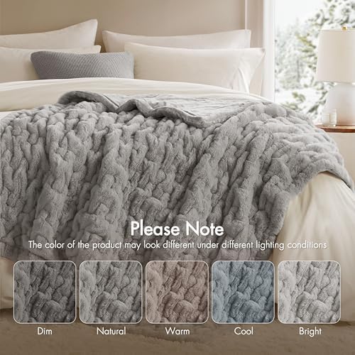Madison Park Ruched Fur Throw Faux Fur Blanket for Sofa, 50" x 60", Grey | Luxury, Premium, Soft Cozy Brushed Long Pile, All Season Plush Modern OEKO- TEX Certification Warm For Bed, Couch or Sofa