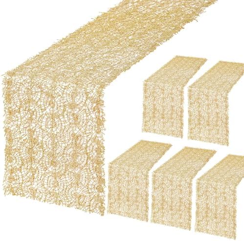 B-COOL 6 Packs Gold Sequin Table Runner Spider Cobweb Mesh Table Runners 12x108inch Runner for Christmas Birthday Wedding Banquet Thanksgiving Party Decoration by B-COOL