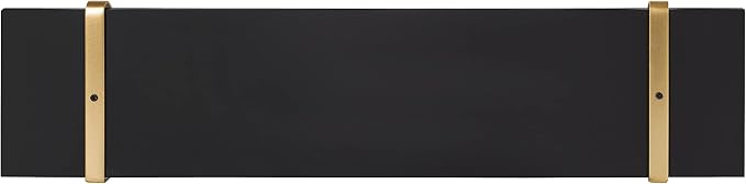 Kate and Laurel Soloman Black Wooden Shelves with Gold Metal Brackets, 2 Piece Set