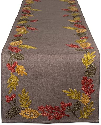 DII Fall Table Décor Embroidered Tabletop for Thanksgiving Dining, Table Runner, 14x108, Shimmering Leaves by DII