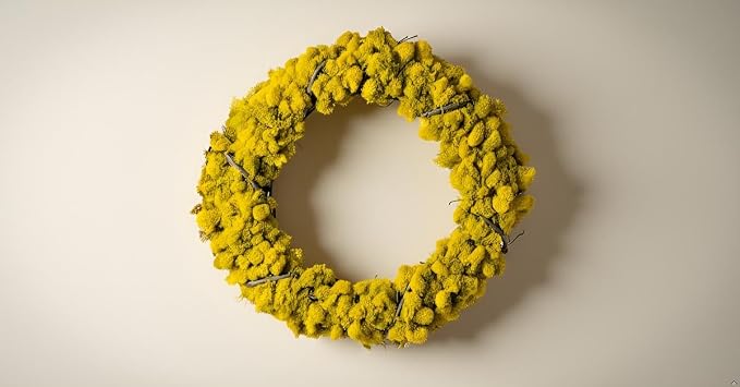 SuperMoss (22626) Lush Reindeer Moss Wreath – Handcrafted Preserved Moss Wreath for Home Décor, Indoor & Sheltered Outdoor Use, Made in USA, 18”, Sunflower