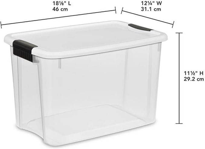 Sterilite Ultra Latch Box with Lids for Home and Office, 30 Quart, 12-Pack | Heavy-Duty and Stackable Plastic Containers with Latches for Closet, Cabinet, Bedroom, Bathroom and Dorm Room Organization