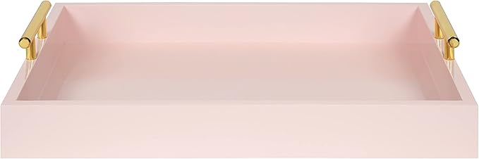 Kate and Laurel Lipton Decorative Tray with Polished Gold Metal Handles, Soft Pink