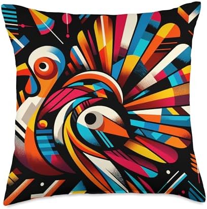 Cool Thanksgiving Turkey Bird in Abstract Art Style Throw Pillow by Unknown
